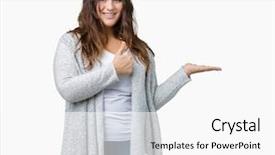  Presentation with hand palm - Slide set consisting of beautiful plus size young woman background and a white colored foreground