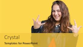  Presentation with rock star - Beautiful slide deck featuring beautiful plus size young woman wearing a fashion leather jacket over isolated background shouting with crazy expression doing rock symbol with hands up music star heavy concept backdrop and a yellow colored foreground