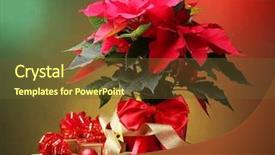  Presentation with gifts - Audience pleasing PPT layouts consisting of beautiful poinsettia in flowerpot gifts backdrop and a tawny brown colored foreground
