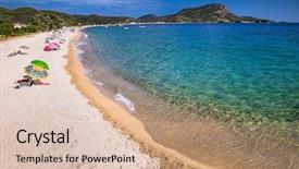  Presentation with beach - Theme consisting of beautiful-porto-koufo-beach background and a soft green colored foreground