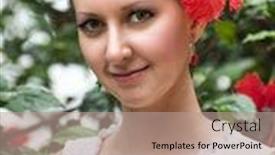  Presentation with hibiscus flower - Slide deck having beautiful-positive-young-brunette background and a coral colored foreground