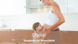  Presentation with pregnant mother - Presentation with beautiful pregnant mother with her daughter at kitchen kissing baby in belly background and a coral colored foreground