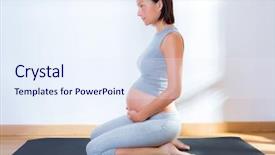  Presentation with pregnant woman - Presentation theme consisting of beautiful pregnant woman at gym fitness exercise practicing aerobics on mat background and a sky blue colored foreground