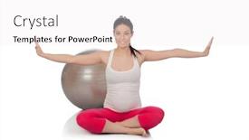  Presentation with exercise - Slide deck enhanced with beautiful pregnant woman doing exercise isolated on white background background and a sky blue colored foreground