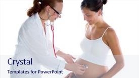  Presentation with pregnant woman doctor - Cool new presentation theme with beautiful pregnant woman with doctor and stethoscope isolated on white backdrop and a sky blue colored foreground