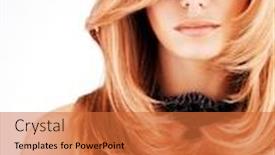  Presentation with red white blue - Slide deck enhanced with beautiful pretty woman with long red hairs portrait of young fashion model with blue eye makeup isolated on white background background and a red colored foreground