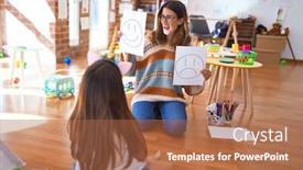  Presentation with emotions - PPT layouts enhanced with beautiful-pshychologist-and-toddler-doing background and a red colored foreground