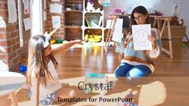  Presentation with emotions - PPT layouts featuring beautiful-pshychologist-and-toddler-doing background and a coral colored foreground