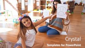  Presentation with kindergarten - Audience pleasing presentation theme consisting of beautiful-pshychologist-and-toddler-doing backdrop and a coral colored foreground