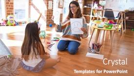  Presentation with emotions - PPT layouts featuring beautiful-pshychologist-and-toddler-doing background and a coral colored foreground