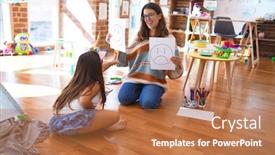  Presentation with emotions - Audience pleasing slides consisting of beautiful-pshychologist-and-toddler-doing backdrop and a coral colored foreground