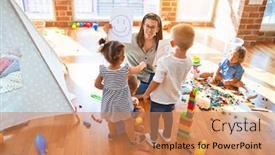  Presentation with group therapy - Colorful theme enhanced with beautiful-psychologist-and-group backdrop and a coral colored foreground