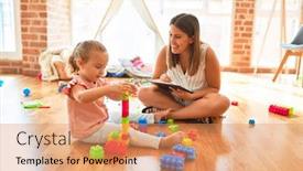  Presentation with building blocks - Slide deck having beautiful-psycologist-and-blond-toddler background and a coral colored foreground