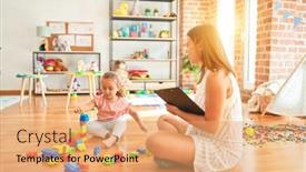  Presentation with building blocks - Presentation theme with beautiful-psycologist-and-blond-toddler background and a coral colored foreground