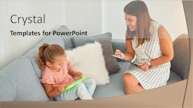  Presentation with consulting - Cool new PPT theme with beautiful-psycologist-and-blond-toddler backdrop and a light gray colored foreground