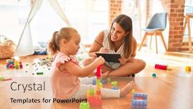  Presentation with building blocks - Cool new presentation theme with beautiful-psycologist-and-blond-toddler backdrop and a coral colored foreground