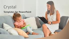  Presentation with consulting - PPT theme featuring beautiful-psycologist-and-blond-toddler background and a light gray colored foreground