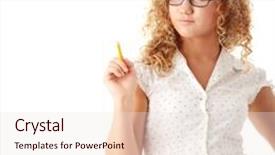  Presentation with student - Audience pleasing PPT theme consisting of beautiful-pudgy-caucasian-student-girl backdrop and a sky blue colored foreground