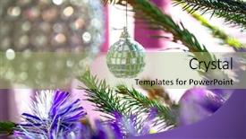  Presentation with silver purple - Audience pleasing slide deck consisting of beautiful purple and silver baubles on christmas tree backdrop and a mint green colored foreground
