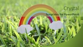  Presentation with green lawn - Slide set featuring beautiful-rainbow-summer-landscape background and a mint green colored foreground