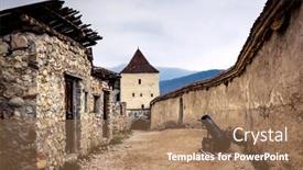  Presentation with civil war cannon at gettysburg - Cool new slide set with beautiful-rasnov-citadel-courtyard backdrop and a coral colored foreground