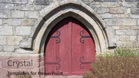  Presentation with door of a small church - Presentation theme having beautiful-red-old-church-door background and a coral colored foreground