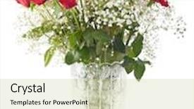  Presentation with crystal - Cool new presentation design with beautiful red roses bouquet in a crystal vase isolated on white backdrop and a soft green colored foreground
