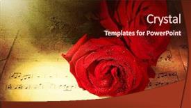  Presentation with music sheets - Beautiful slide set featuring beautiful red roses on music backdrop and a wine colored foreground