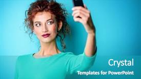  Presentation with cosmetics beauty - Colorful slide set enhanced with beautiful redhaired girl sunglasses blue background making selfie cell phone beauty fashion concept makeup cosmetics studio shot backdrop and a teal colored foreground