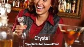  Presentation with bottle - Beautiful PPT theme featuring barman pouring whiskey whiskey - beautiful redhead barmaid with bottle backdrop and a tawny brown colored foreground