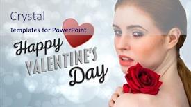  Presentation with pattern - Slide deck consisting of beautiful redhead posing with red rose against light glowing dots design pattern background and a sky blue colored foreground