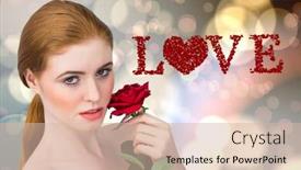  Presentation with pattern - Slides consisting of beautiful redhead posing with red rose against light glowing dots design pattern background and a soft green colored foreground