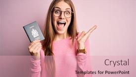  Presentation with holding hands - Amazing slide deck having beautiful-redhead-tourist-woman-holding backdrop and a lemonade colored foreground