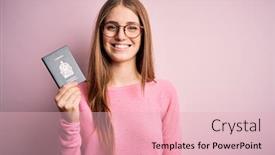  Presentation with tourist - PPT layouts featuring beautiful-redhead-tourist-woman-holding background and a lemonade colored foreground