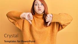  Presentation with negative - PPT layouts having beautiful-redhead-woman-doing-negative background and a gold colored foreground