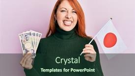  Presentation with japan flag - PPT theme having beautiful-redhead-woman-holding-5000 background and a tawny brown colored foreground