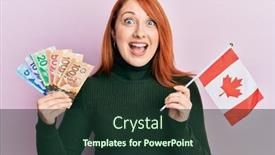  Presentation with canada flag - PPT theme consisting of beautiful-redhead-woman-holding-canadian background and a tawny brown colored foreground