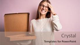  Presentation with pizza delivery - Slide set having beautiful-redhead-woman-holding-delivery background and a coral colored foreground