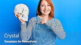  Presentation with skull - Colorful presentation enhanced with beautiful-redhead-woman-holding-human backdrop and a teal colored foreground