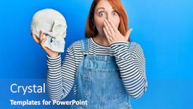  Presentation with human mouth - Amazing presentation theme having beautiful-redhead-woman-holding-human backdrop and a teal colored foreground