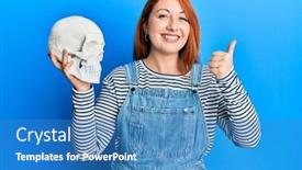  Presentation with skull - Beautiful PPT layouts featuring beautiful-redhead-woman-holding-human backdrop and a teal colored foreground