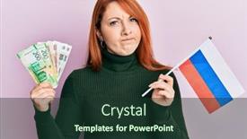  Presentation with russia flag - PPT layouts enhanced with beautiful-redhead-woman-holding-russian background and a tawny brown colored foreground