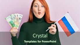  Presentation with russia flag - Audience pleasing PPT layouts consisting of beautiful-redhead-woman-holding-russian backdrop and a tawny brown colored foreground