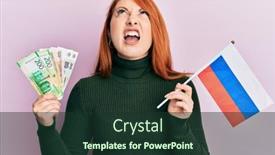  Presentation with russia flag - PPT theme having beautiful-redhead-woman-holding-russian background and a tawny brown colored foreground