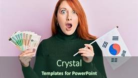  Presentation with korean flag - Cool new PPT theme with beautiful-redhead-woman-holding-south backdrop and a tawny brown colored foreground