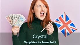  Presentation with united kingdom - Colorful slide deck enhanced with beautiful-redhead-woman-holding-united backdrop and a tawny brown colored foreground