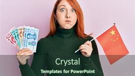  Presentation with china flag - Amazing slide deck having beautiful-redhead-woman-holding-yuan backdrop and a tawny brown colored foreground