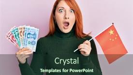  Presentation with china flag - Cool new PPT theme with beautiful-redhead-woman-holding-yuan backdrop and a tawny brown colored foreground