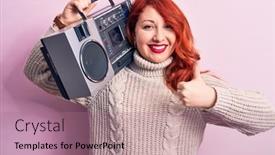  Presentation with vintage music - Presentation featuring beautiful-redhead-woman-listening background and a coral colored foreground