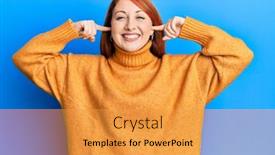  Presentation with fingers - Slide set consisting of beautiful-redhead-woman-putting-fingers background and a gold colored foreground